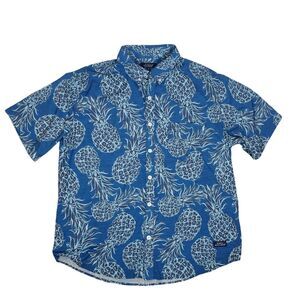 Simply Southern Shirt Mens L Blue Pineapple Hawaiian Short Sleeve Button Down